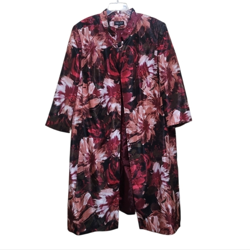 John Meyer Floral Burgundy Floral Patterned Long Coat Size 24W - Picture 2 of 10